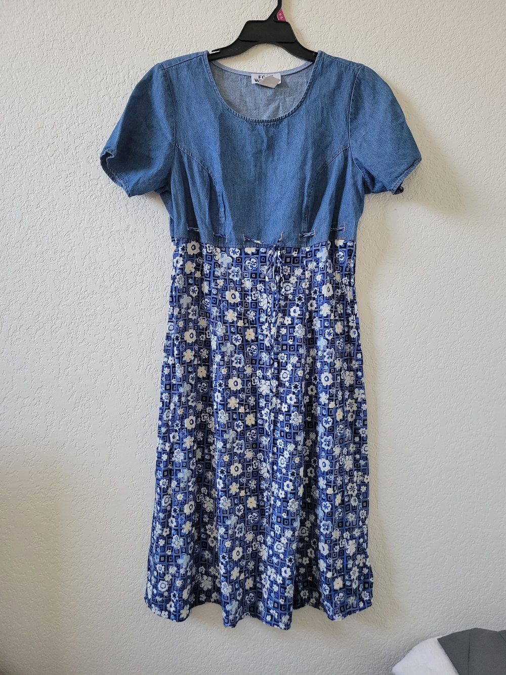 Denim and Blue Floral Midi Dress - Women's